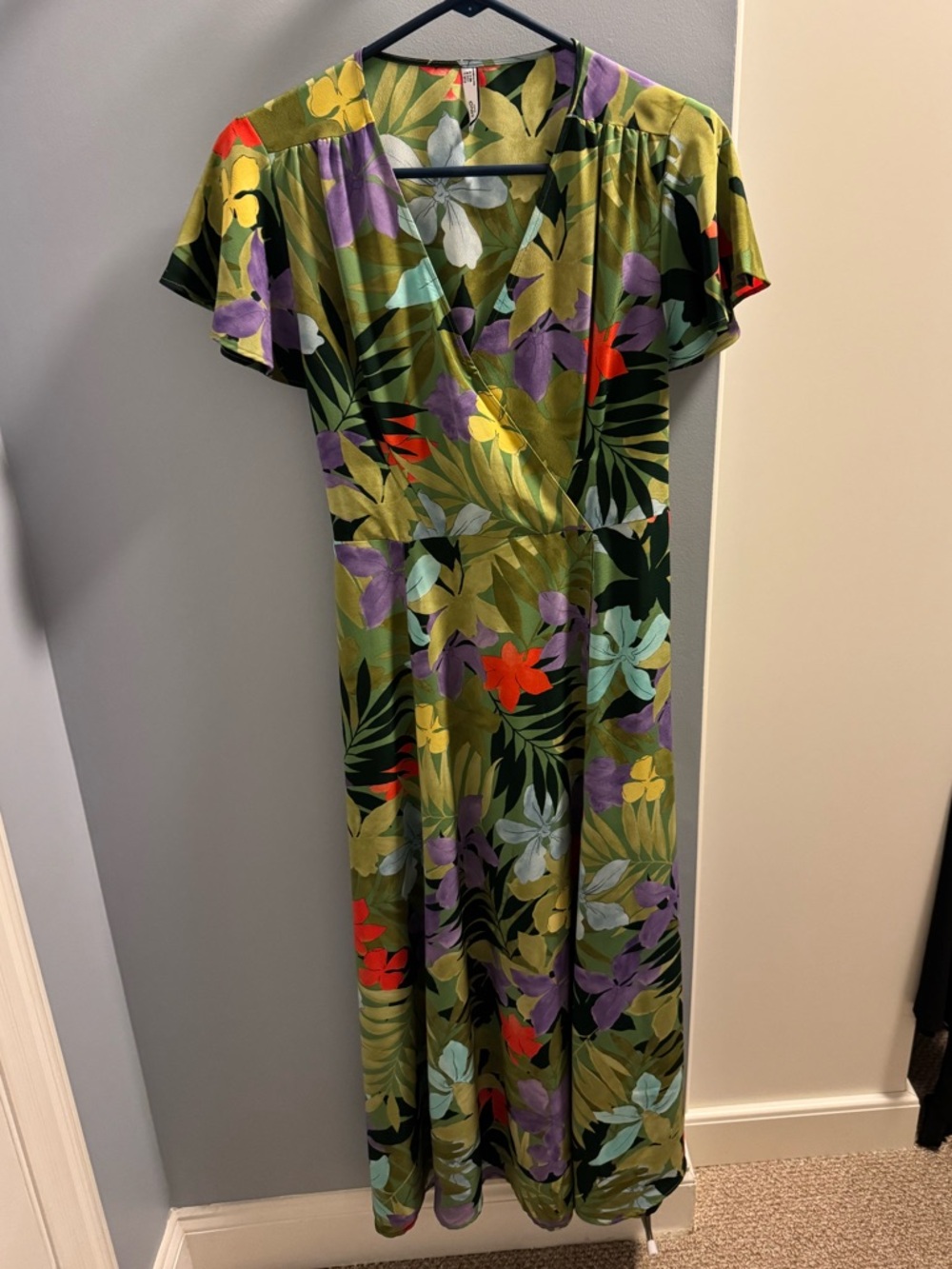 Mango Tropical Floral Maxi Dress in Olive Green & Multi